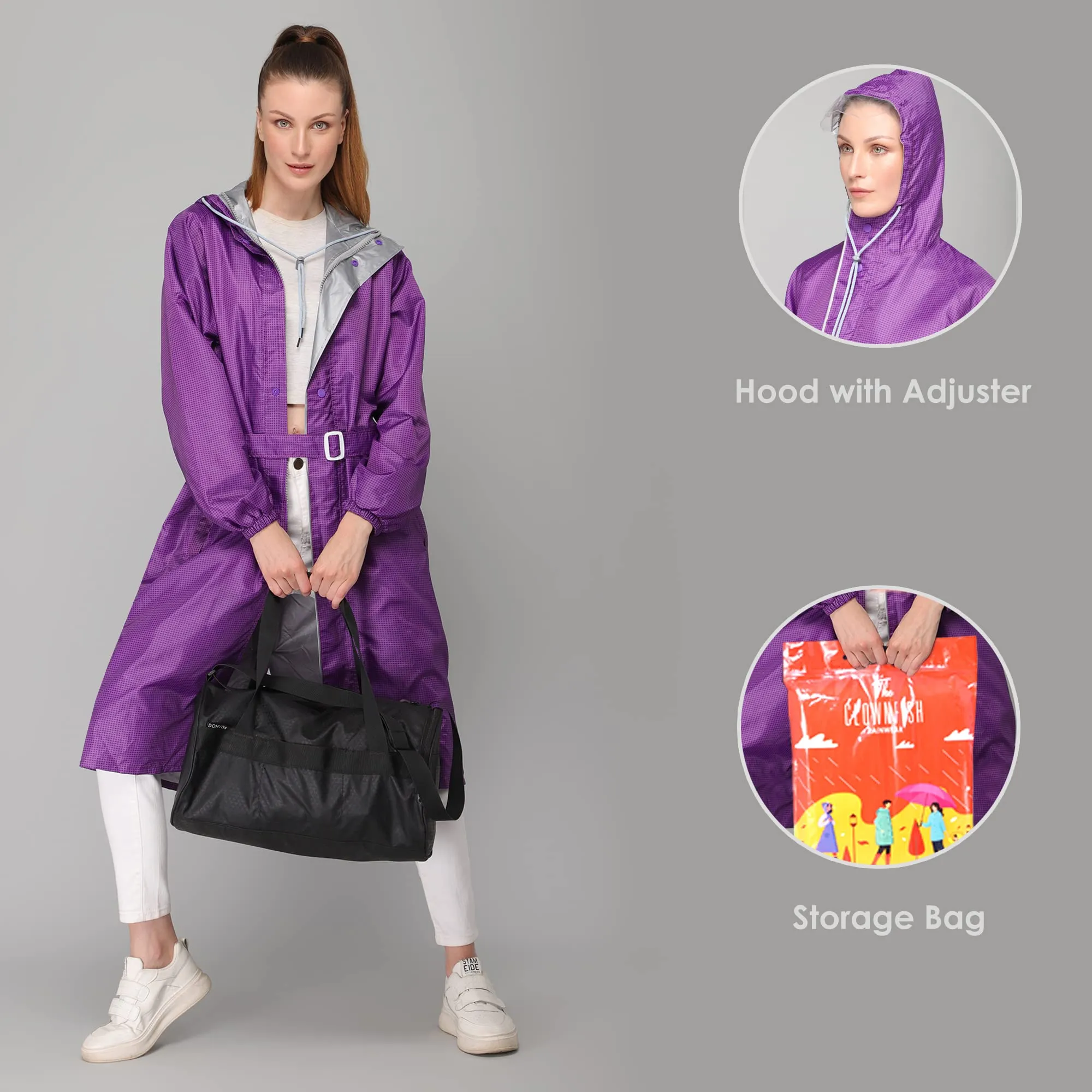 THE CLOWNFISH Raincoats for Women Rain Coat for Women Raincoat for Ladies Waterproof Reversible Double Layer Longcoat with Storage Bag. Azalea Pro Seies (Blue, X-Large)