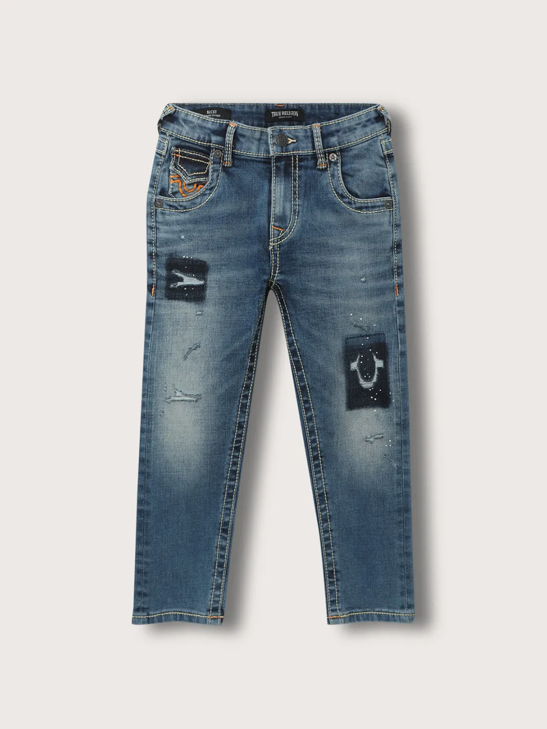 True Religion Boys Washed Effect Jeans 0 Fit Mid Blue Mid Rise