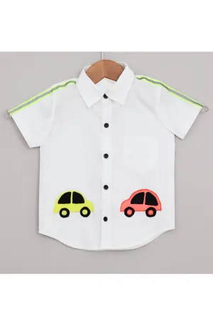 White Car Detailing Half Sleeves Shirt