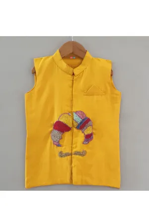 Yellow Turban Embroidered Cotton Jacket